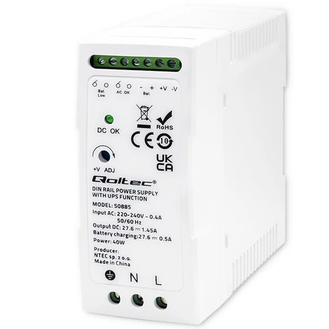 Stabilný zdroj Qoltec na montáž na DIN lištu s funkciou UPS | 40W