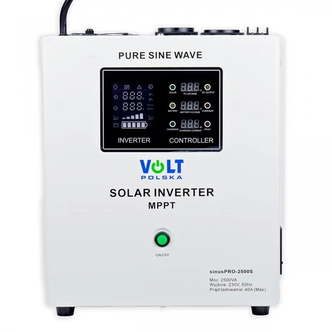 Volt Polska SINUS PRO 2500S NAPELEM INVERTER SZIGETÜZEMŰ MPPT NAPELEM TÖLTŐ 24/230V (1800/2500W) TISZTA SZÍNUSZHULLÁM , 40A MPPT