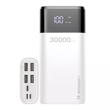 Wozinsky Power Bank 4x USB 30000mAh, 4A, cu afișaj, alb (WPB-001BK)
