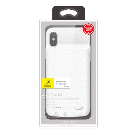 Baseus Plaid Backpack Power Bank 3500 mAh Apple iPhone X Akkumulátoros Tok - Fehér (ACAPIPHX-BJ02)