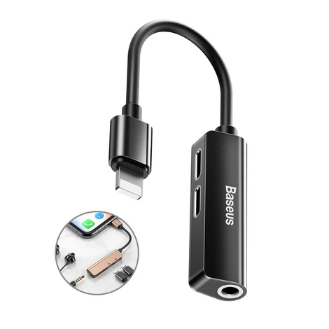 Baseus 3-in-1 iP Lightning to 2x lightning + 3.5mm Audio Adapter L52 Fekete (CALL52-01)