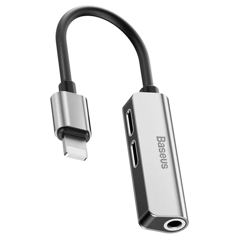 Baseus 3-in-1 iP Lightning to 2x lightning + 3.5mm Audio Adapter L52 Ezüst (CALL52-S1)