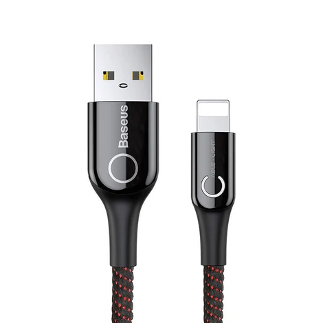 Baseus Lightning USB intelligens LED visszajelzős gyorstöltésre képes iPhone Adat- és töltőkábel 2.4A 1m Fekete (CALCD-01)