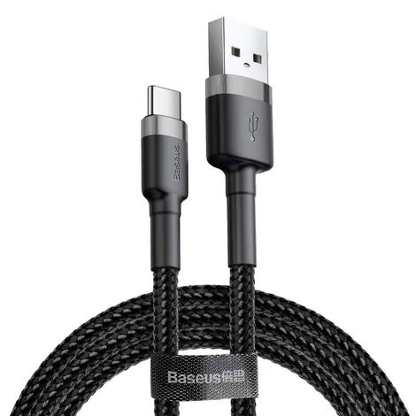 Baseus Type-C USB C Cafule Adat- és töltőkábel 3A 1m Szürke + Fekete (CATKLF-BG1)