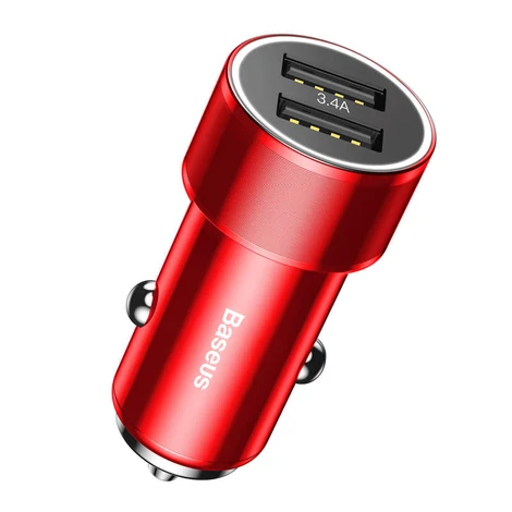 Baseus Malá skrutka 3,4A Univerzálna inteligentná nabíjačka do auta, 2x USB, červená (CAXLD-C09)