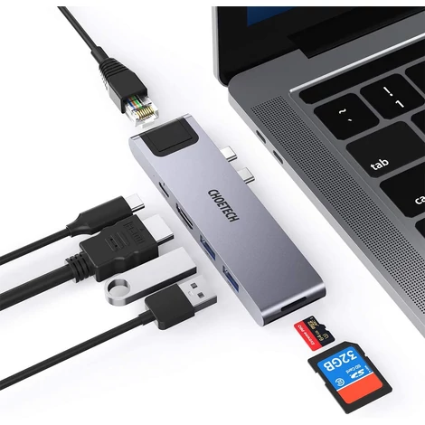 Choetech dokkolóállomás Apple MacBook Pro adapterhez HUB USB Type C 7in2 100W PD szürke (HUB-M24)