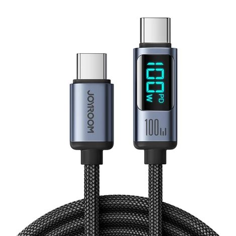 Joyroom Prism Series A16 USB-C / USB-C 100W 1.2m Kábel s LED Displejom - Čierna