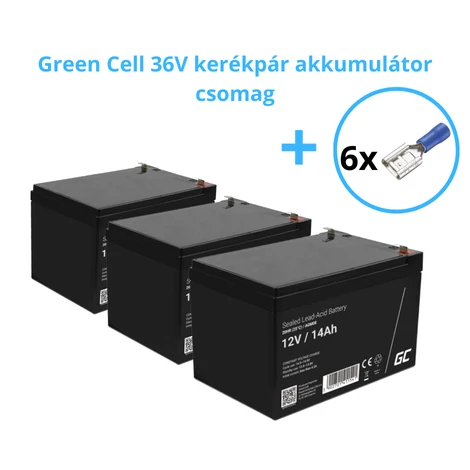 Green Cell 36V kerékpár akkumulátor csomag 6-DZM-14 (3x12V-14Ah) 250W-os kerékpárokig