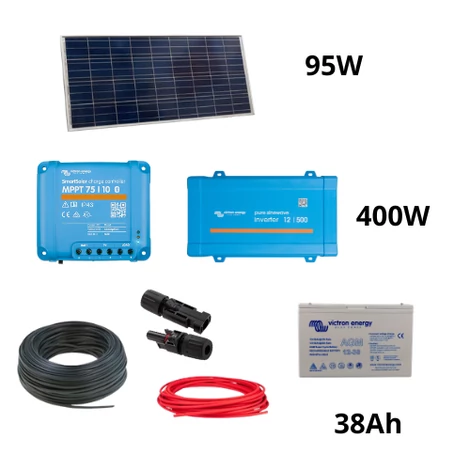 Pachet sistem solar Victron Energy de 95W cu invertor Phoenix de 400W și acumulator de 38Ah