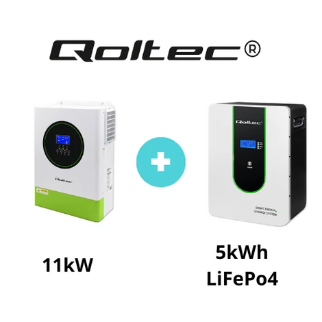 Qoltec Modulárny Hybridný Ostrovný Solárny Invertor Off-Grid 48V 11kW + 5kWh LiFePo4 batériový balík