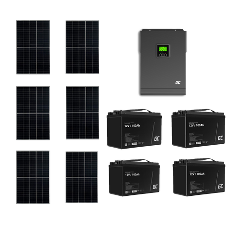 Szigetüzemű napelemes MPPT rendszer csomag / szett 48V DC 3000W AGM 100Ah Akkumulátor 4db 6x400W napelem