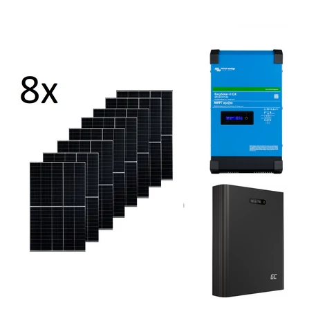 Szigetüzemű napelemes MPPT rendszer csomag / szett Victron Energy EASYSOLAR-II 48V 3000VA / 2400W PowerNest Energiatároló 8x405W napelem