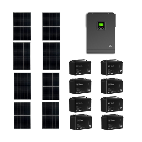 Szigetüzemű napelemes MPPT rendszer csomag / szett 48V DC 3000W AGM 100Ah Akkumulátor 8db 8x400W napelem