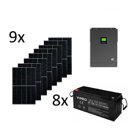 Szigetüzemű napelemes MPPT rendszer csomag / szett 48V DC 3000W AGM 300Ah Akkumulátor 9x405W napelem