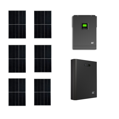 Szigetüzemű napelemes MPPT rendszer csomag / szett 48V DC 3000W Green Cell Powernest energiatárolóval 6x400W napelem