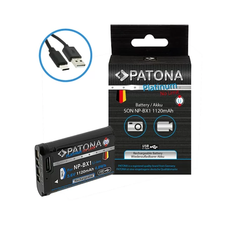 Baterie PATONA Platinum cu intrare USB-C pentru Sony Cyber-shot DSC-RX100 NP-BX1 DSC-HX300