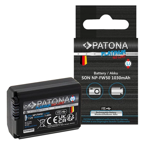 PATONA platinum akkumulátor USB-C bemenettel f. Sony NP-FW50 NEX.3 NEX.3C NEX.5 NEX.5A