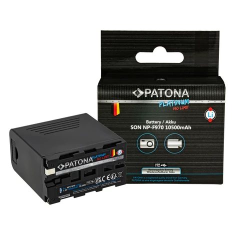 PATONA platinum akkumulátor PD20W USB-C be-/kimenettel f. Sony NP-F970 F960 F950 PD20W USB-A 5V/2A