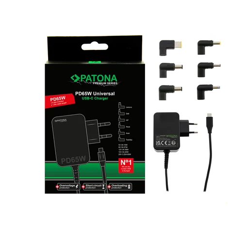  PATONA Premium PD65W Napájací zdroj 5V/3A 9V/3A 12V/3A 15V/3A 20V/3.25A USB-C pre Asus, Lenovo, Dell atď. – PATONA Premium Series