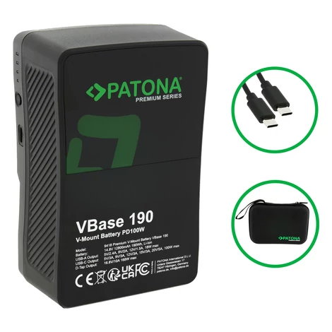PATONA Premium V-Mount batéria VBase 190 PD100W 190Wh USB-C USB-A D-Tap Samsung články vrátane pevného puzdra