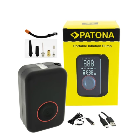 PATONA elektrická vzduchová pumpa 10,3 bar 150 PSI prenosný batériový kompresor LED svetlo SOS svetlo power banka pre auto e-bike motocykel vrátane tašky