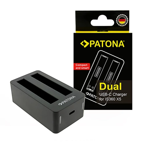 PATONA dupla töltő Insta360 X5 CINSBAHA-hoz, USB-C kábellel együtt