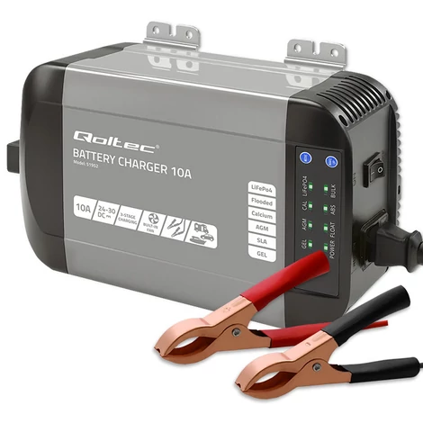 Qoltec Smart Monolith nabíjačka pre batérie LiFePO4 AGM GEL SLA | 10A | 24V