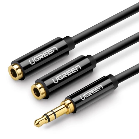 Ugreen 3.5mm mini jack AUX elosztó adapter kábel 25cm - Fekete (10532)