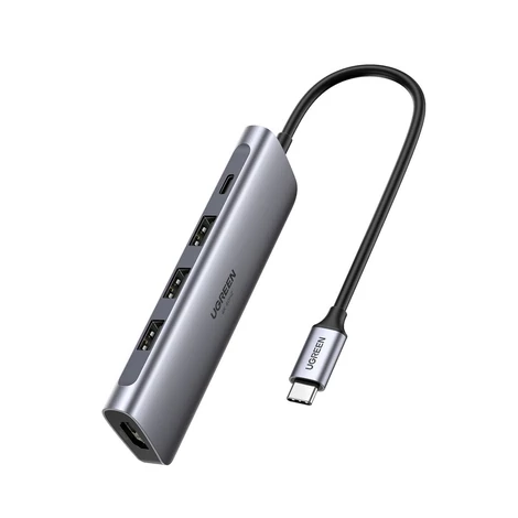 Adaptér 5v1 Ugreen Hub USB-C- 3x USB 3.0 HDMI 4K USB-C PD 100W (sivý)