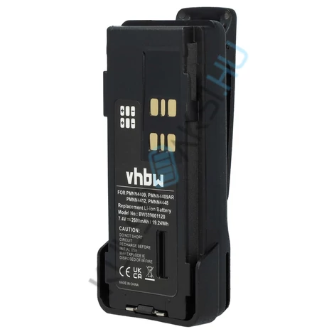 VHBW rádió csere akkumulátor Motorola PMNN4406, PMNN4406BR, PMNN4409 készülékekhez - 2600 mAh 7,4 V Li-Ion + övcsipesz