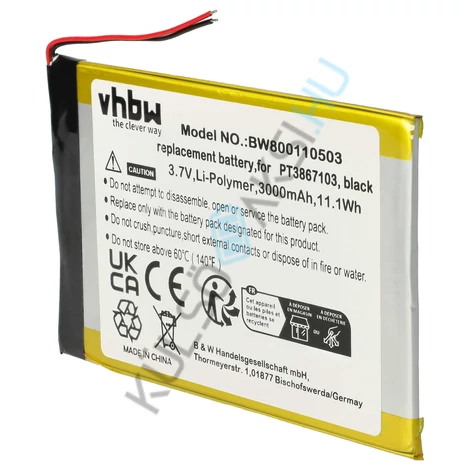 VHBW táblagép csere akkumulátor a PT3867103-hoz - 3000 mAh 3,7 V Li-polimer