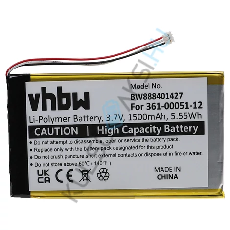Výmena batérie VHBW GPS pre Garmin EE39EF08B0E3, US503, 361-00051-02, 361-00051-12 - 1500mAh, 3,7V