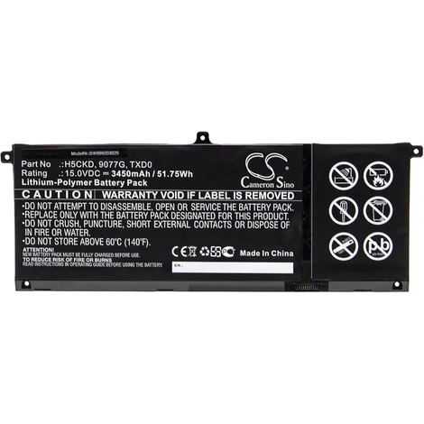 VHBW Dell Notebook akkumulátor helyettesíti a 9077G, H5CKD, TXD0 - 3450 mAh 15 V Li-polimer