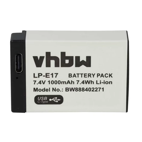 VHBW Canon LP-E17 akkumulátor - 1000mAh, 7.4V, Li-Ion USB C aljzattal