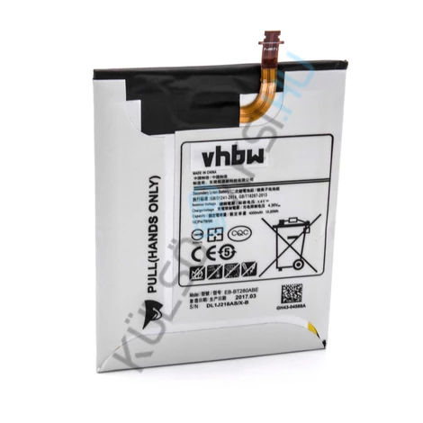 VHBW táblagép csere akkumulátor Samsung EB-BT280ABE, EB-BT280ABA, GH43-04588A - 4000 mAh 3,8 V Li-polimerhez