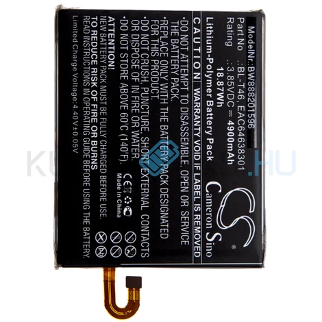 VHBW Telefon akkumulátor akku LG BL-T46, EAC64638301 - 4900mAh, 3.85V, Li-polymer