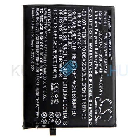 VHBW Telefon akkumulátor akku Wiko TPJ18K07P, 386786 - 3900mAh, 3.8V, Li-polymer