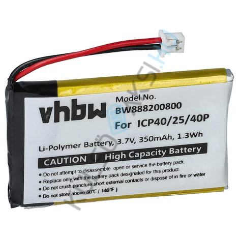 VHBW vezeték nélküli fejhallgató elemcsere Sena ICP40/25/40P-hez - 350 mAh 3,7 V Li-polimer