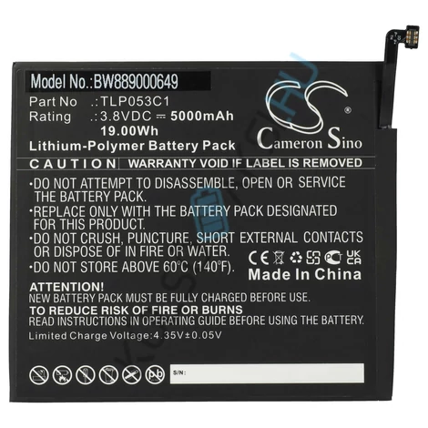 VHBW táblagép csere akkumulátor Alcatel TLP053C1-hez - 5000 mAh 3,8 V Li-polimer