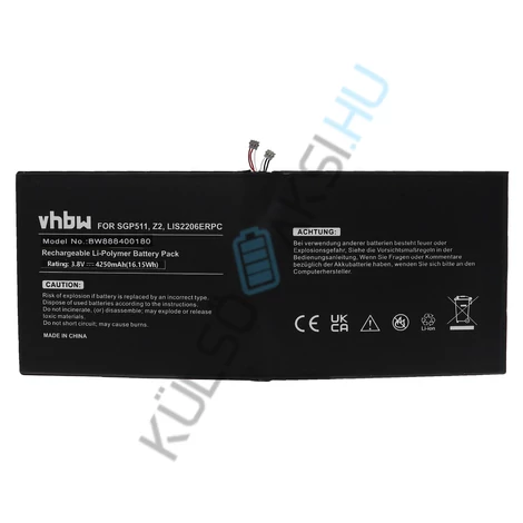 VHBW táblagép csere akkumulátor Sony LIS2206ERPC, 1277-3631.1B, 1ICP3/102/112-2 - 4250 mAh 3,8 V Li-polimerhez