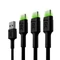Green Cell Kábel Sada 3x GC Ray USB-C 200 cm USB Dátový a nabíjací kábel so zeleným LED osvetlením Ultra Charge rýchle nabíjanie QC 3.0 podpora