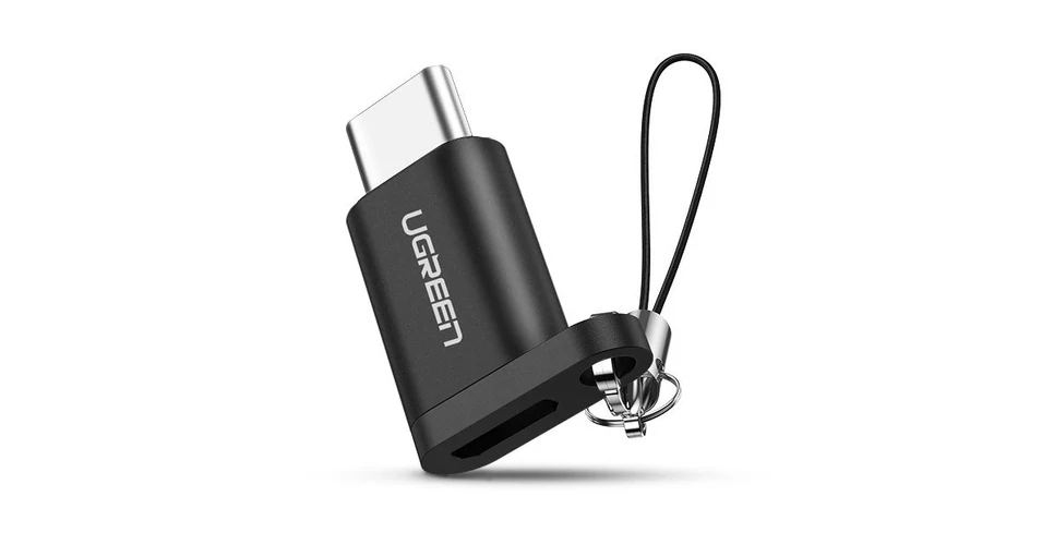 Ugren micro USB to USB Type C adapter with lanyard black and gray
