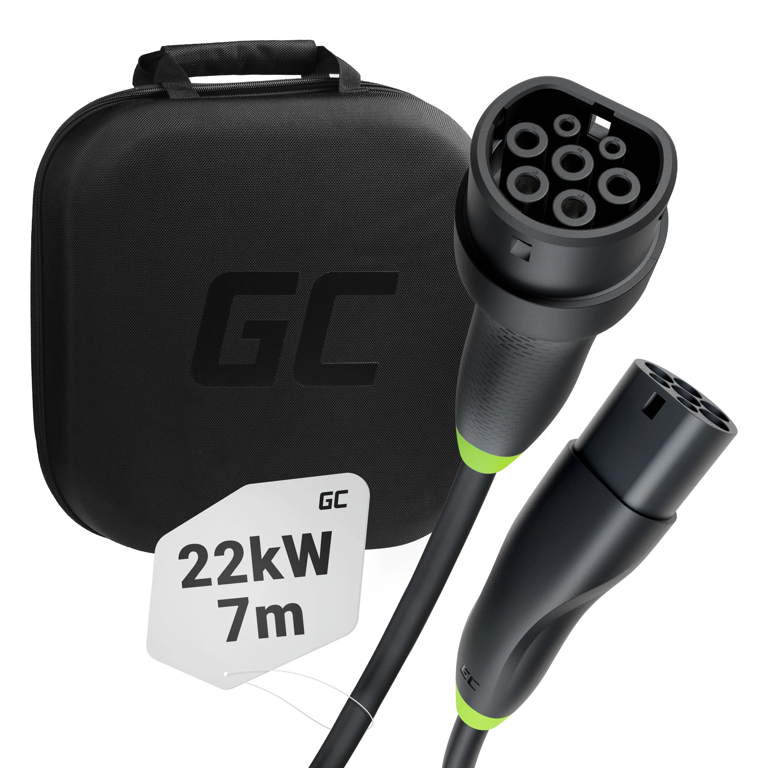 Green Cell Snap Type 2 EV elekromos autó töltőkábel 22 kW 7 m Tesla Model 3 S X Y, VW ID.3, ID.4, Kia EV6, Hyundai IONIQ 5, Ford Mach-E számára