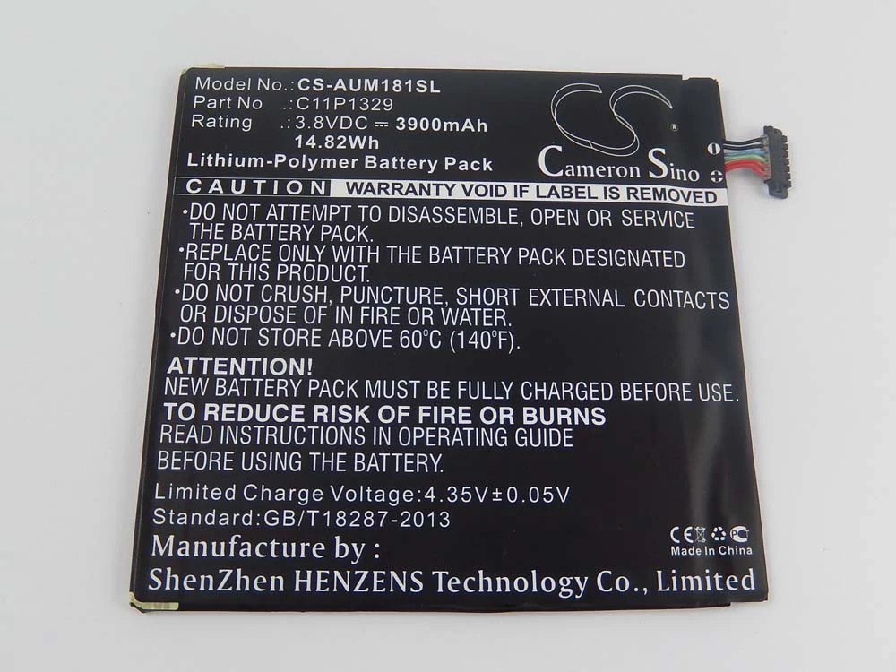 VHBW táblagép csere akkumulátor Asus 0B200-01020000, C11P1329, C11-P1329 - 3900 mAh 3,8 V Li-polimerhez