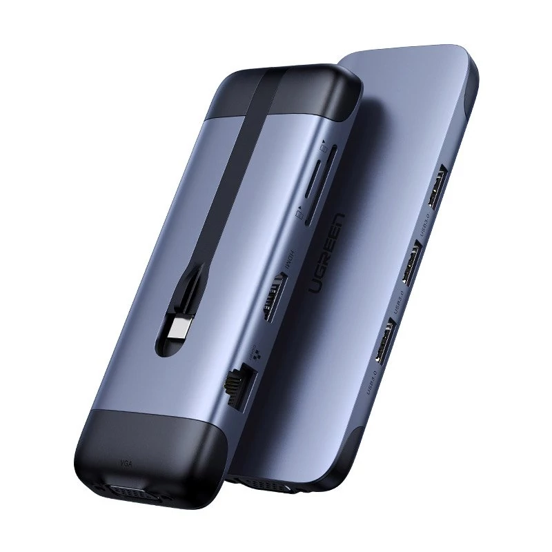 Ugreen 9v1 multifunkčný HUB USB typu C - HDMI / 3xUSB 3.2 GeN 1 / čítačka kariet SD micro SD / VGA / RJ45 / USB typu C Power Delivery 100W 20V 5A - sivá (70409 CM286)