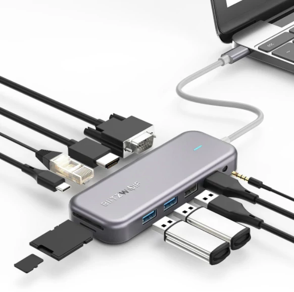 BlitzWolf 11in1 BW-TH8 USB-C Hub Adapter USB MicroSD SD LAN RJ45 HDMI VGA