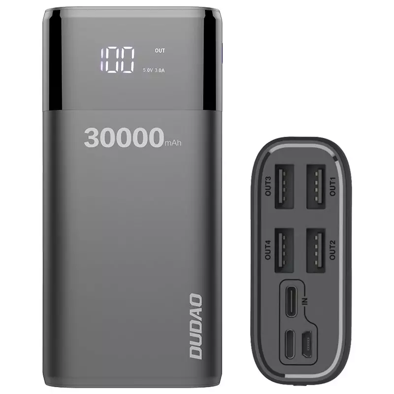 Dudao Power Bank 4x USB 30000mAh, 4A, kijelzővel, fekete (K8Max black)