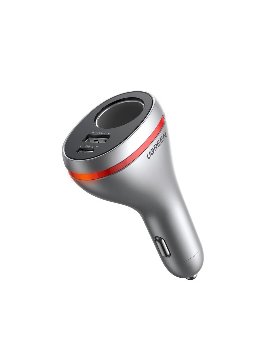 UGRUGREEN CD204 Nabíjačka do auta so zásuvkou zapaľovača, USB, USB-C, 84 W (sivá)