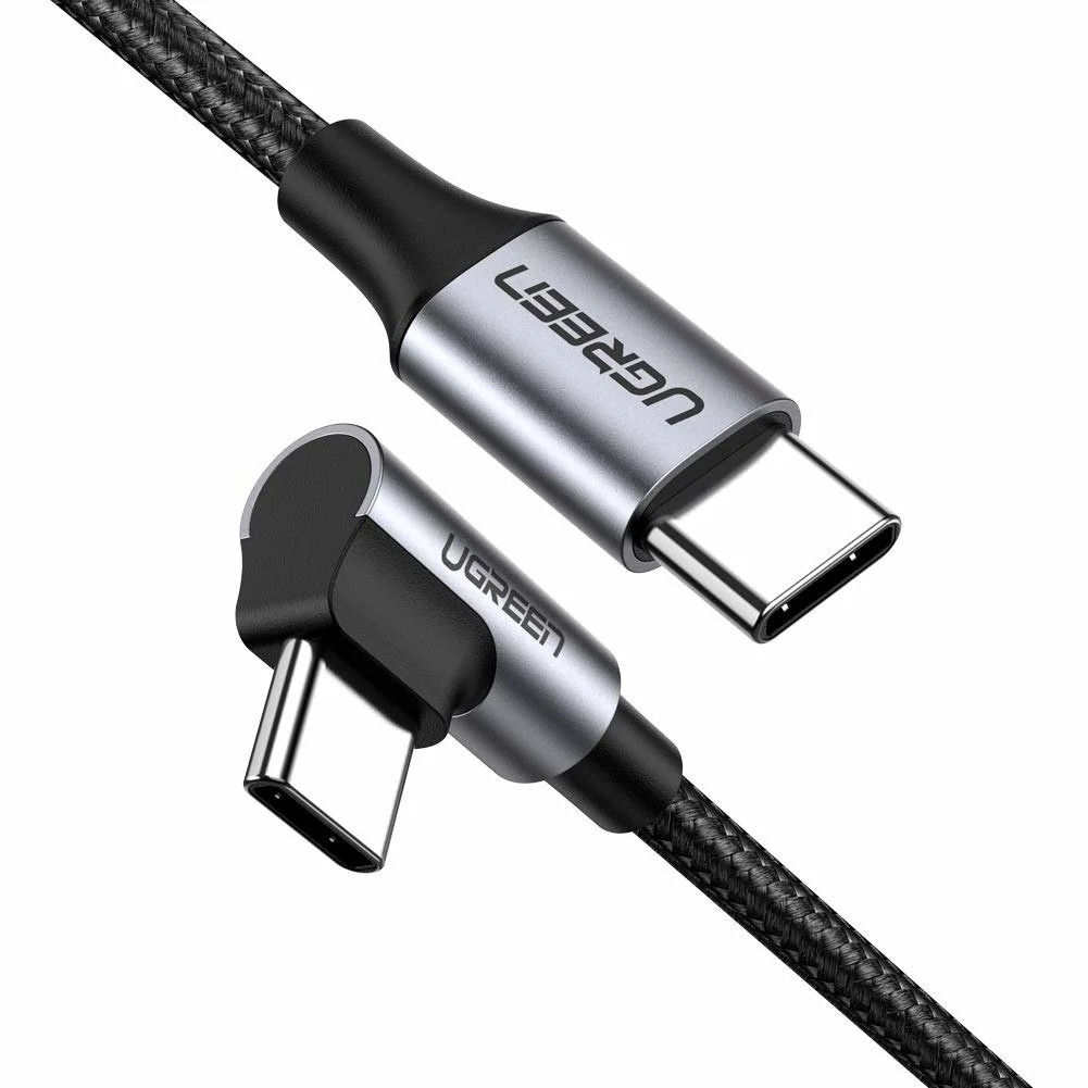 UGREEN US255 USB-C – USB-C derékszögűvégű kábel, 3A, 60W, 2m (fekete)