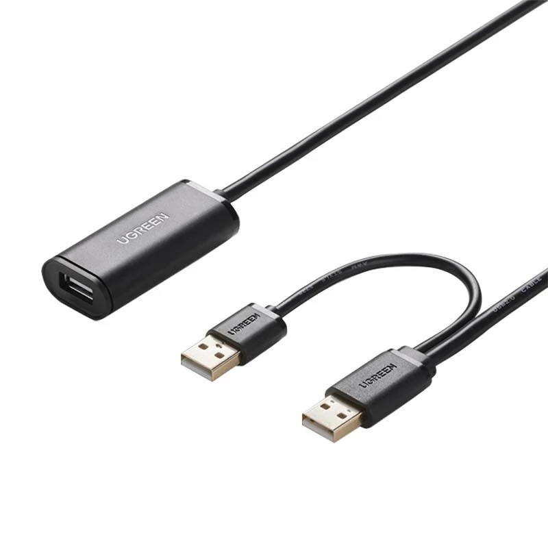 UGREEN US137, 2x USB 2.0 hosszabbító kábel, aktív, 5 m (fekete)